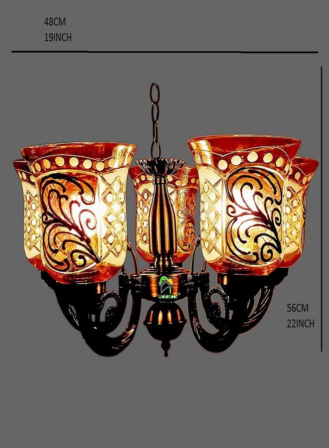 Weldecor 5-Lamp Antique Brass Chandelier for Living Room and Hall - Ceiling Light Fixture, 5W (Golden Brown) (Style3) - Image 3